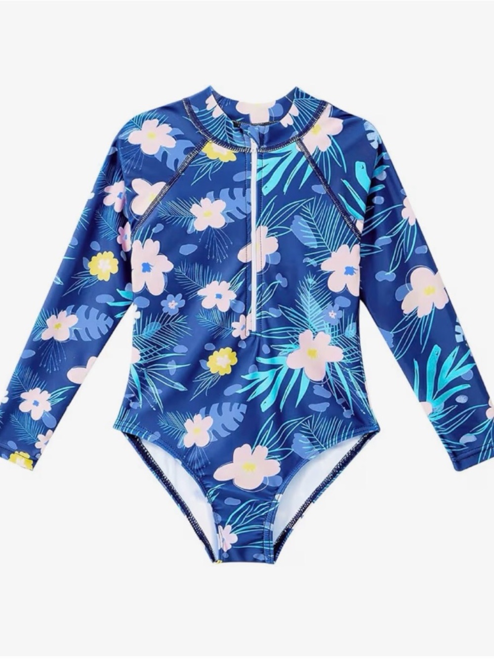 Century Star Long Sleeve Floral Rash Guard Swimsuit - Blue Floral Girls size 8